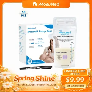 MomMed Breastmilk Storage Bag, Disposable Milk Storage Bag, Temp-Sensing Color Change, 6 OZ Milk Bag Self Standing for Breastfeeding and Baby Bottle Feeding, Milk Freezer Bags for Long Term Breastfeeding Storage, Nursing Essentials Hygienically Pre-Sealed
