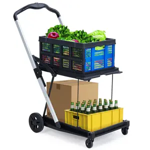 [TOP RATED - FLASH SALE] Garvee Collapsible Shopping Cart, Foldable Grocery Cart with Wheels and Removable Storage Crate, Multi Use Mobile Storage Cart Portable Rolling Cart for Home, Groceries, Supermarket