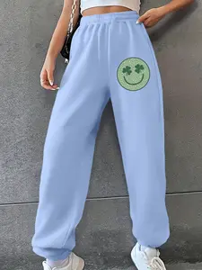 Funny Smiley Four-Leaf Clover Sweatpants, Casual Fitted Style, Slimming and Comfortable, Versus Design, Suitable for All Scenes