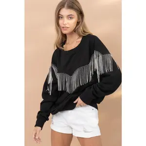 WILLOW RHINESTONE FRINGE SWEATSHIRT