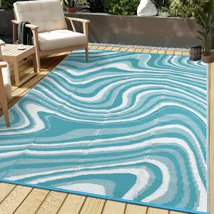 Waterproof Plastic Straw Outdoor Rug, Patio Reversible UV Resistant Foldable Camping Carpet Modern Abstarct Large Outdoor Rugs for Deck, Camper, Balcony, Beach
