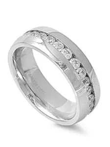 Stainless Steel  Cz Eternity Couples Engagement Band
