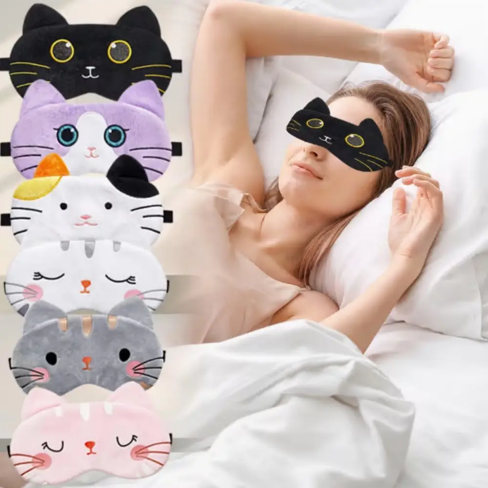 6pcs Cute Cat Eye Mask for Sleeping - Soft Lightweight Sleep Mask with Elastic Band, 6 Adorable Cartoon Kitty Designs, Travel & Night Use for Women & Men, Sleep Eye Mask