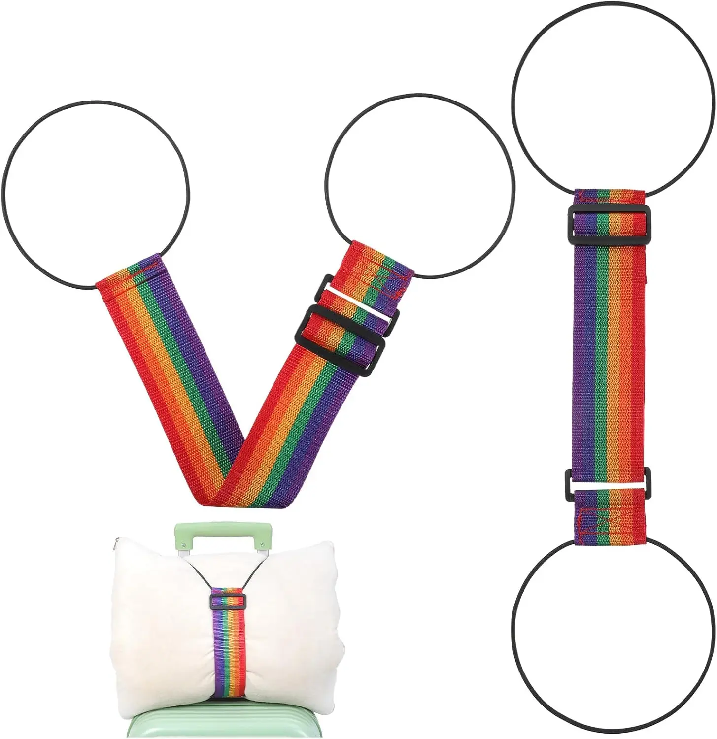 2pcs luggage with matching pillow straps, travel pillow anti loss straps for business trips, adjustable rainbow woven straps, luggage accessory straps for boarding, multifunctional travel storage straps, portable travel straps
