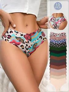 15 pieces of low-waist women's panties with wave edges, scallop shape, soft and comfortable, plain and printed, women's underwear and panties, Soft Comfy Panties, Soft Fit Panty