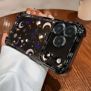 Phone Case: A Vintage Sun and Moon Pattern Electroplated Transparent Drop-proof Soft Full-coverage TPU Phone Case Suitable for a variety of iPhone and samsung  models, from Iphone 15,17 series to Iphone 11 series