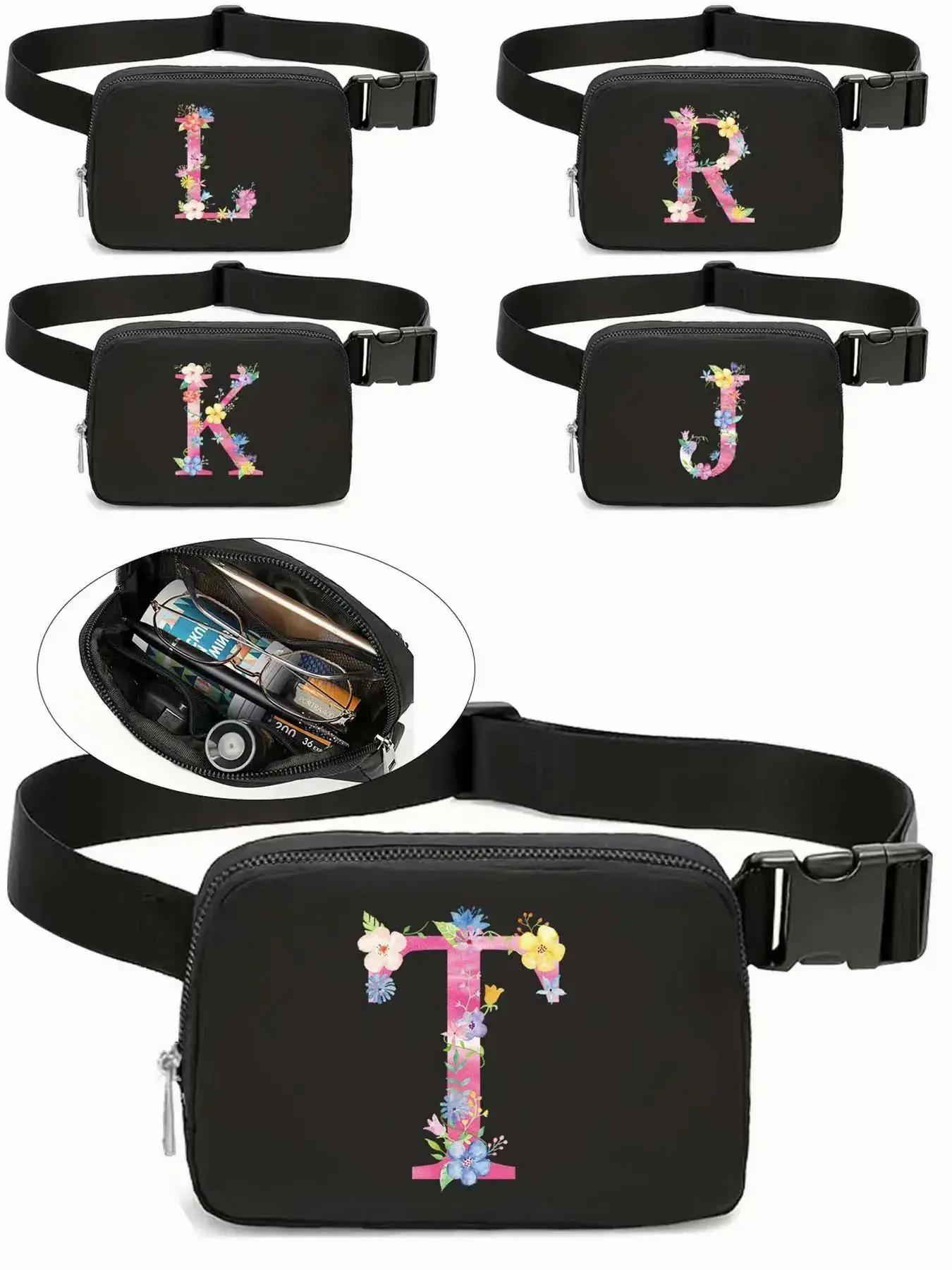 Creative Letter Pattern Fanny Pack, Casual Zipper Chest Bag for Women, Outdoor Sports Printed Chest Bag, Travel Female Belt Bag, Money Pouch Purse