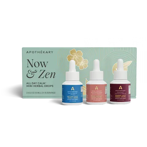 Apothékary Now & Zen Herbal Mini Drop Set - Non-Alcoholic Wine Alternative Liquid Herbal Drops | Antioxidant Rich, Alcohol-Free, Clinically-Tested, Certified Gluten-Free, PETA Certified Vegan & Cruelty-Free, Third Party Tested, Plant-Based