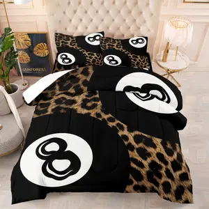 8 Ball Leopard Print Comforter Set Twin Size, With 1 or 2 Pillow Sham, Y2K Retro Heart Streetwear Aesthetic Bedding, Soft Lightweight Microfiber, for Teen Boys Girls Bedroom Dorm Decor, Gift for Streetwear Enthusiast