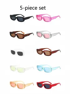 5 pairs of men's and women's rectangular small frame multi-color combo sunglasses, suitable for elegant dress, street wear accessories, vacation atmosphere, sports, parties, street style styling, fishing, outdoor activities, vacation, vacation