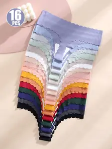 VOPINK 16-Pack Women's Multi-Color Simple Low-Waist Seamless Thongs 90% Polyamide 10% Elastane Ultra-Thin V-String Soft Comfortable Quick-Dry Breathable for Yoga Sport & Daily Wear Pieces Outfit Everyday Panties Womenswear Fit