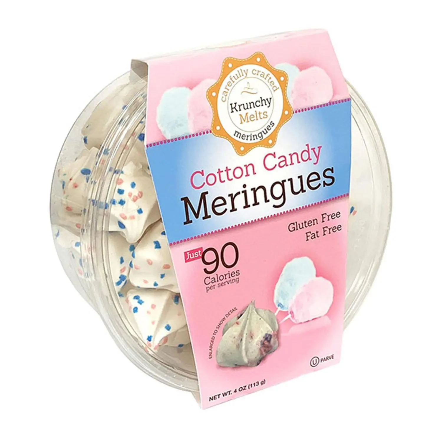Krunchy Melts Original Meringue Cookies | Cotton Candy Flavor | Only 90 Calories Per Serving | Fat Free, Gluten Free, Dairy Free (4 Oz)