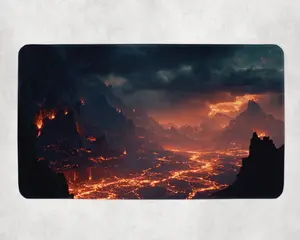 Molten Lava Wasteland Mat | Glowing Rivers of Fire in Volcanic Fantasy Realm | Red Mana MTG Mat for Magic the Gathering | Eerie Swamp Art | 24" x 14" | Smooth Cloth Fabric & Cushioned Neoprene Rubber Base | Card Protection | Ideal for Casual & Competitive