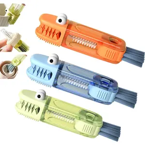 3Counts 3-in-1 Multifunctional Cute Crocodile Cup Brush - Durable Bristles,Portable Design for Home Office Use,Kitchen Cleaning Tool for Bottles,Grooves Lids Cup Lid Cleaning Brush Set - Multifunctional Bottle & Cup Cleaner for Tight Spaces
