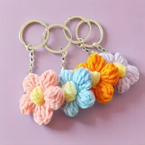 4/8pcs New Cute Style Pendant Simple Fashion Knitted Cherry Blossom Keychain Accessories for Mobile Phone Girl Heart Handbag Bag Pendant Decoration King's Day