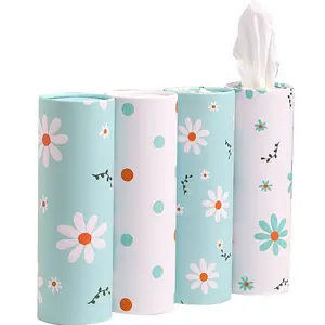 Car Tissue Holder with Facial Tissues Bulk - 4 PK Car Tissues Cylinder, Tissue Holder for Car, Travel Tissues for Car Cup Holder, Refill Car Tissue Box Round Container