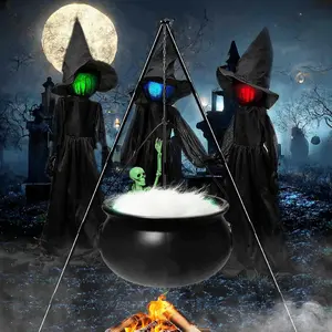 Halloween Party Witch Cauldron Decoration Set, Foam Magic Kit for Garden Lawn Indoor Dn Decor, Metal Shelf & Skull Stand, Plastic Pot
