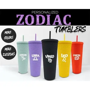 Personalized Zodiac Sign Tumbler | Horoscope Gifts | Custom Astrology Cup | Celestial Studded Starbucks Custom Tumbler with Lid and Straw