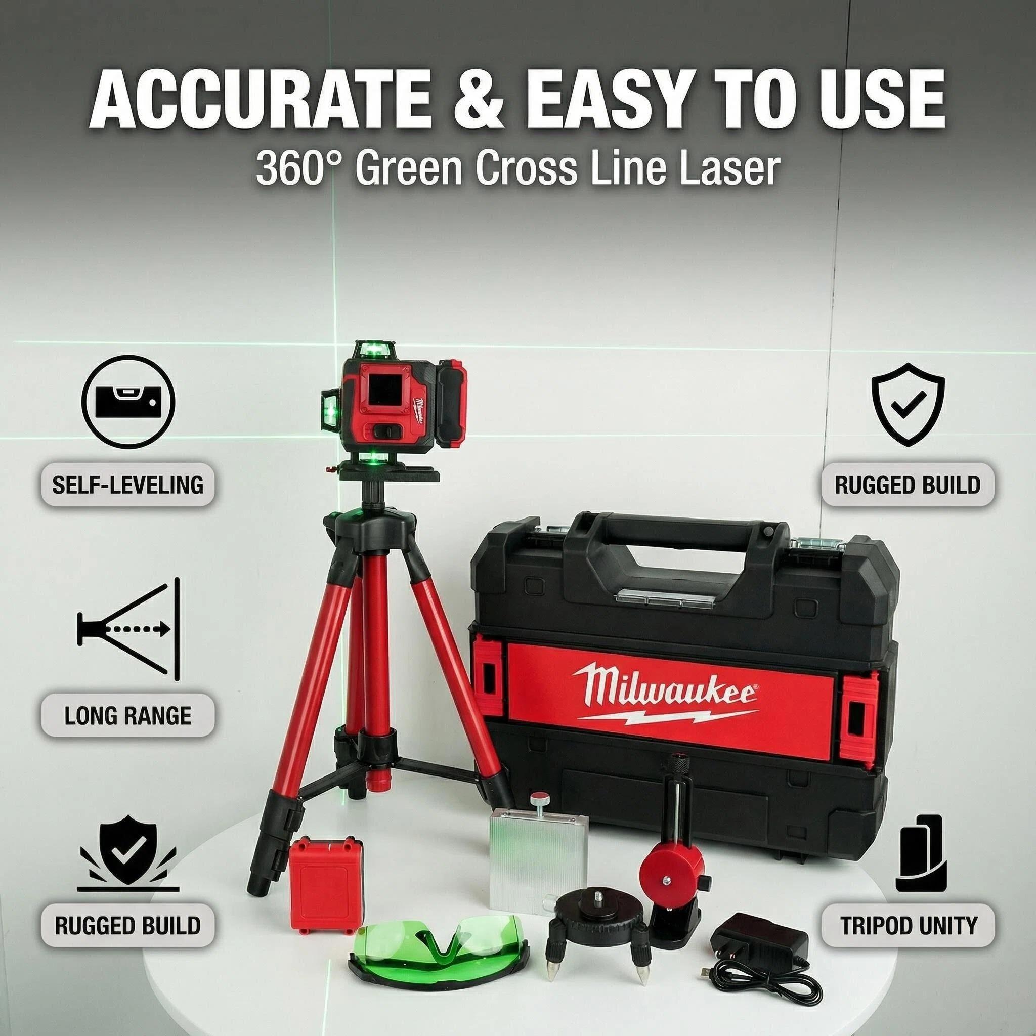 Milwaukee Laser Level Kit 16 Lines 4 d green beam self leveling 360