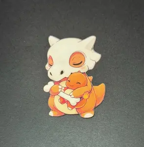 Cubone Holding Charmander Plush Peeker Sticker | Vinyl waterproof sticker | Gift for Game lovers