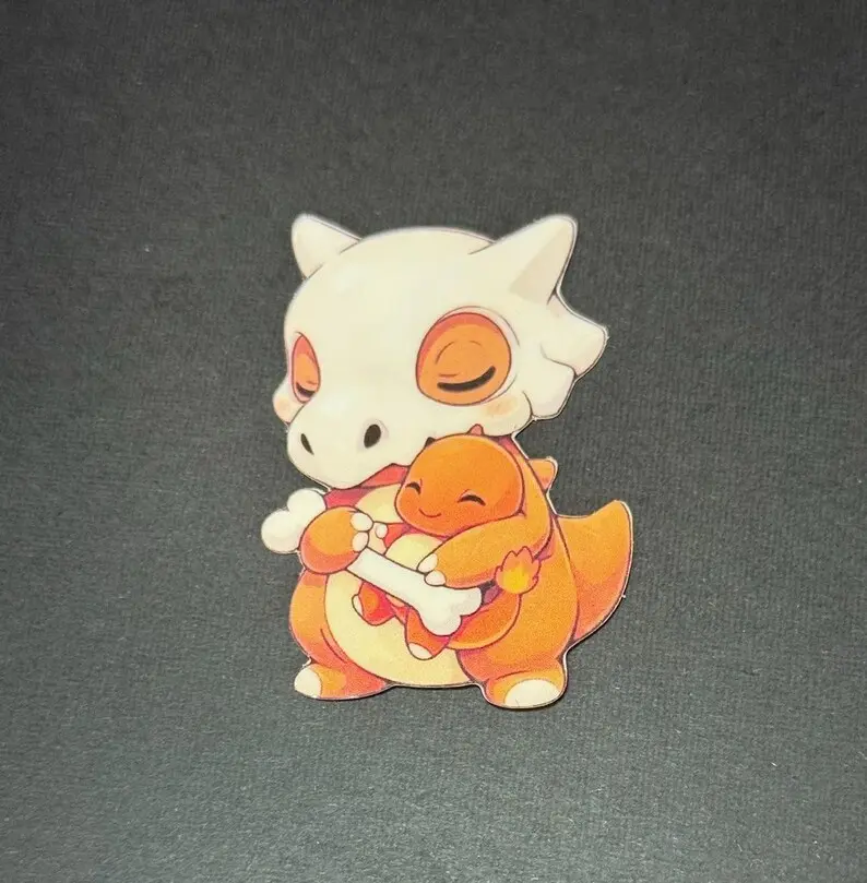 Cubone Holding Charmander Plush Peeker Sticker | Vinyl waterproof sticker | Gift for Game lovers Colorful