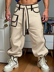 INCERUN Men's Fashion Casual Corduroy Patchwork Colorblock Long Jogger Pants, All-Season Daily Wear, Comfortable and Stylish