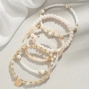 "5pcs Boho Chic Faux Pearl & Beaded Stretch Bracelet Set - Elegant Vintage Style Jewelry for Everyday & Party Wear  " bangle healing  jewelry