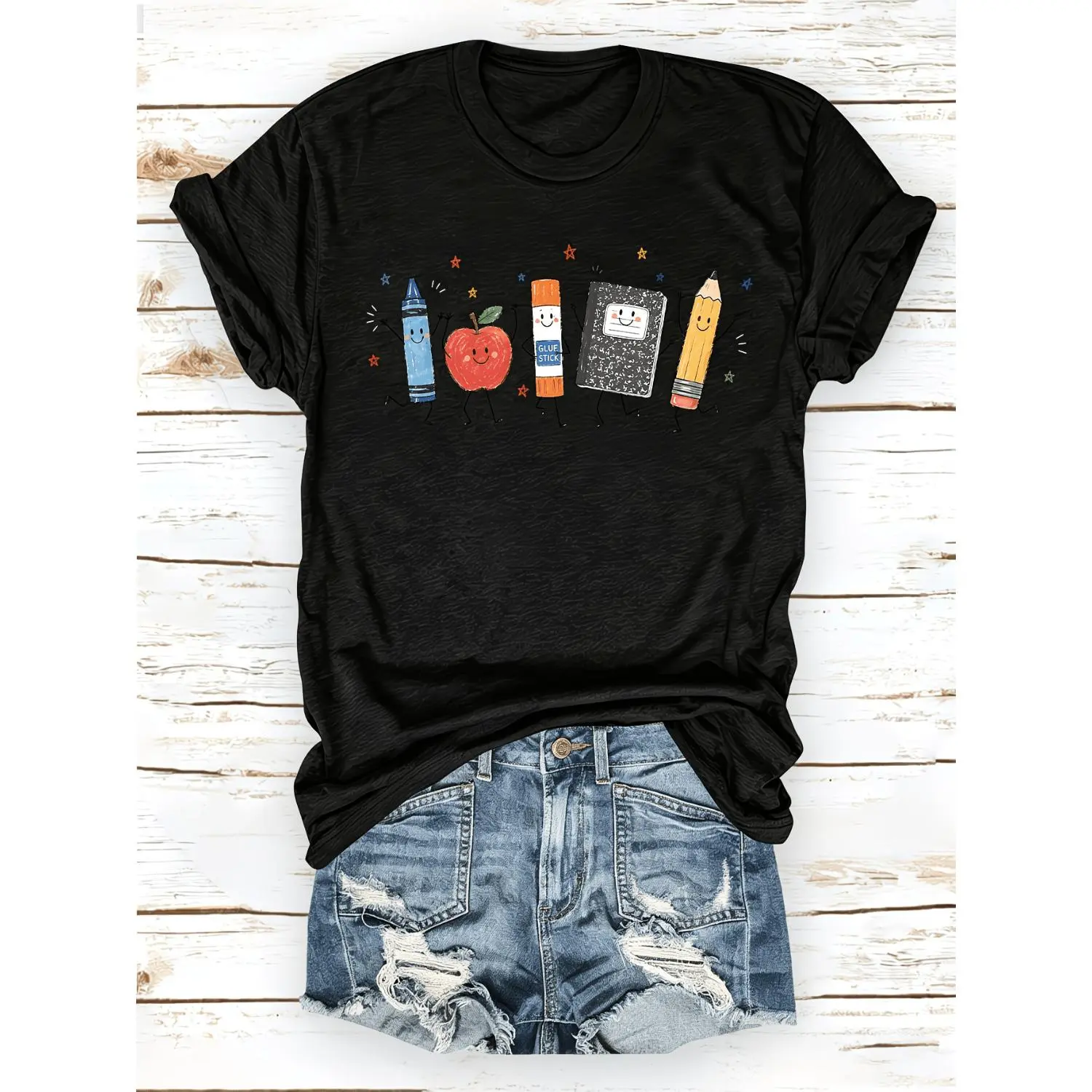 [Glue Stick T-Shirt] Glue Stick T-Shirt, Apple T-Shirt, Glue Stick T-Shirt, Crayon T-Shirt, Notebook T-Shirt