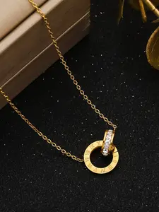 Women's Titanium Steel Lockbone Necklace, Dual Ring Roman Numeral Rhinestone Pendant, Casual Style, Perfect for Daily Wear and Gifts