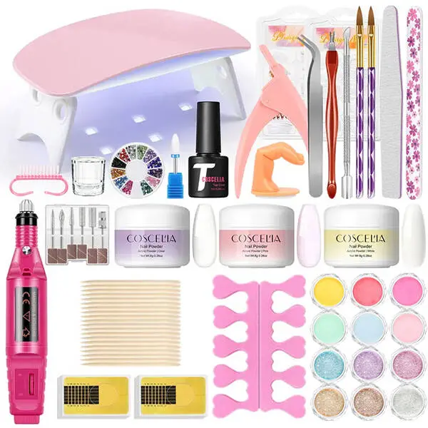 Beginner's Acrylic Nail Set with Professional Drill, UV LED Nail Lamp, Glitter Powder & Rhinestone Decorations – DIY Art Gift for Women Nail Care