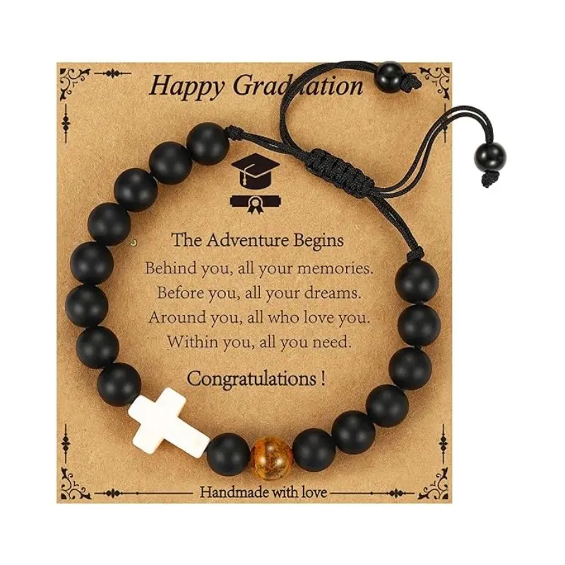 Black frosted tiger eye stone cross+happ