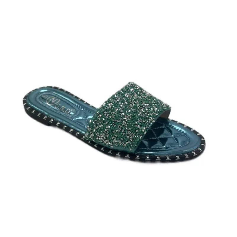 Women's Js122 Open Toe Elegant Glitter Strapy Flat Sandals - Diamond Strap, Decorative Buckle, Black & Purple Straps, Beirut Diamonds, Summer Casual Footwear, Glitter Sandal, Strapy Sandals