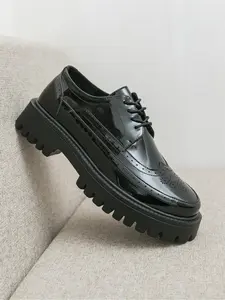 Men's Fashionable PU Leather Lace Up Loafers, Casual Comfortable Breathable Non-slip Dress Shoes, Fashion Shoes for Party, Daily Clothing Decor, Stackform Shoes