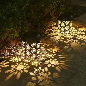 LeiDrail Solar Lantern With Carved Flower Design For Outdoor Garden Hanging Light With Waterproof Metal Housing