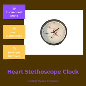 Love for Nursing 9” Clock with Heart Stethoscope & Nurse's Cap Graphic Bold Red Numbers Classic Black Hands