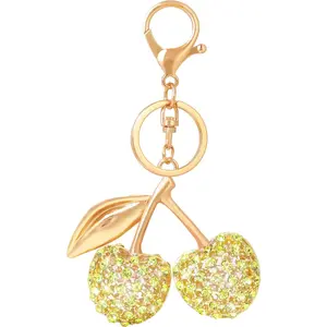 Cherry Fruit Keychain Gold Bag Charms for Handbags Glitter Cherry Key Chain Cute Metal Purse Charms Gold Silver