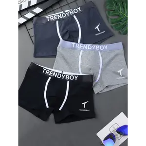 3pcs TRENDYBOY Men's Boxer Briefs - Soft & Breathable Polyester Blend, Comfort Fit with Elastic Waistband, Sleek Geometric Pattern Design for Home & Sports Wear