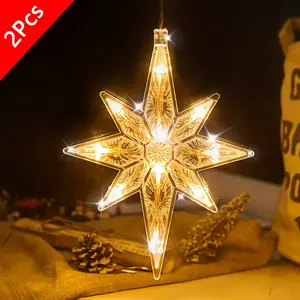 2pcs Star Projector Suction Cup String Lights Battery Operated Ceiling Wall Window Hanging with Warm White Glow for Christmas Winter Decorations