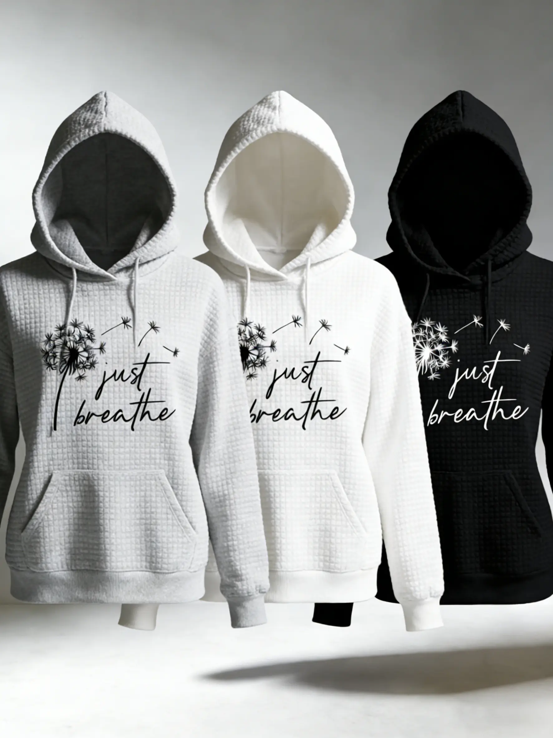 Women's Trendy Casual Drawstring Hooded Sweatshirt with Dandelion Print, Long Sleeve Pullover with Pocket, Trendy women's wear