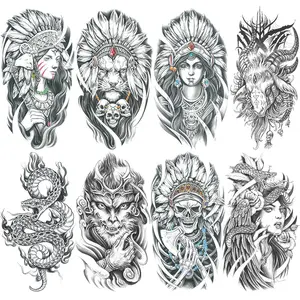 8 Pcs Native American Temporary Tattoo Stickers, Waterproof Long-Lasting, Unisex Adult Use, Suitable for Half Arm Leg