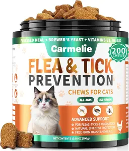 【Black Friday Deal】Carmelie Natural Flea Support Chews for Cats – 200 Soft Treats, All Life Stages – Daily Routine Aid for Kittens & Adults, Chicken Flavor