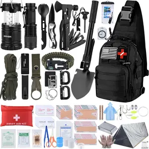 Survival Kit, 250pcs Survival Tools Tactical Gear and Trauma Bag, Survival First Aid Kit with Molle Crossbody Bag & Emergency Tent for Earthquake, Bug Out, Outdoor Adventure, Gifts for Christmas Men