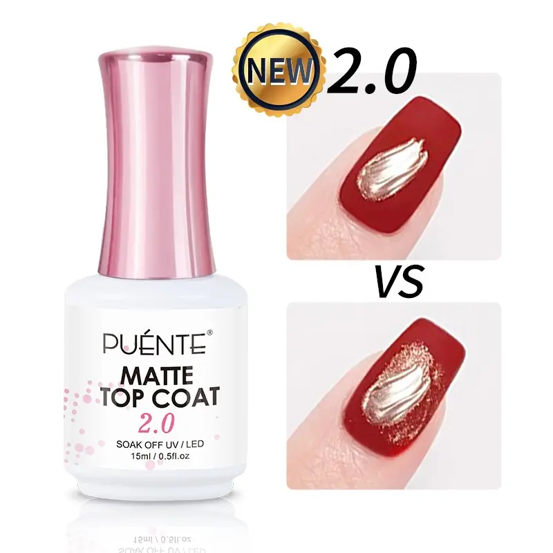 PUENTE 15ML Matte Nails Top Coat 2.0 Gel Nail Polish non stick powder Velvet Finish Sealer top coat Chrome Isolation Gel Polish for Nail Art Painting nail polish gifts soak off UV LED Long Lasting Manicure DIY Gift for Women