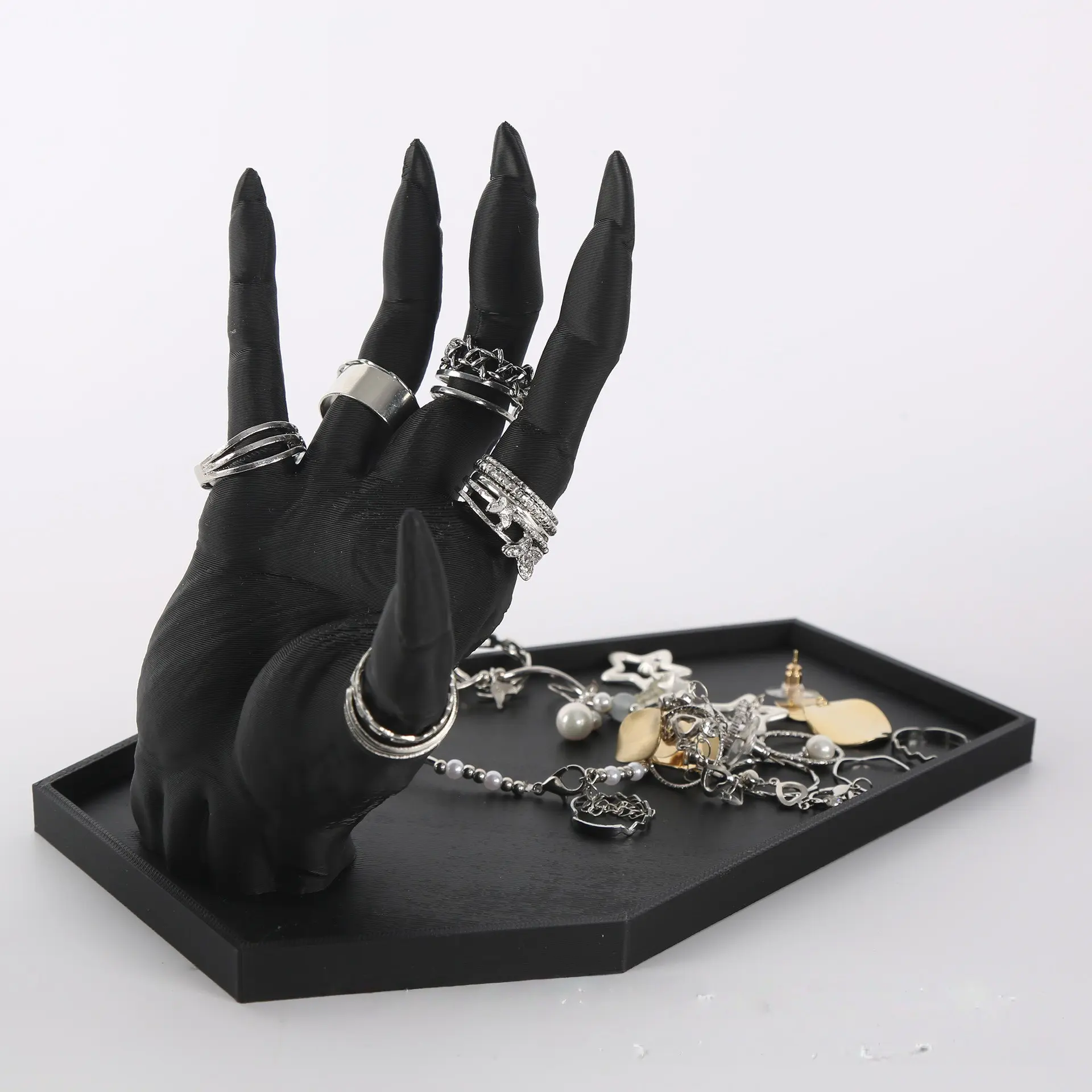 Gothic Jewelry Stand, Dark Demon Hand Design, Twisted Bone Joint Style, Perfect Display Rack for Makeup Table, Unique Decorative Accessory, Earring Holder Organizer, Durable Plastic Organizers