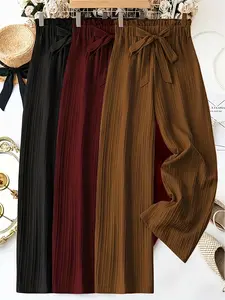 Low Waist Wide Leg Pants for Women Casual Pleated Drawstring Trousers