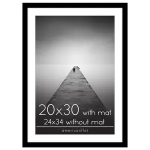 Americanflat 20x30 Poster Frame with Mat or 24x34 Poster Frame Without Mat in Black Engineered Wood with Plexiglass Cover