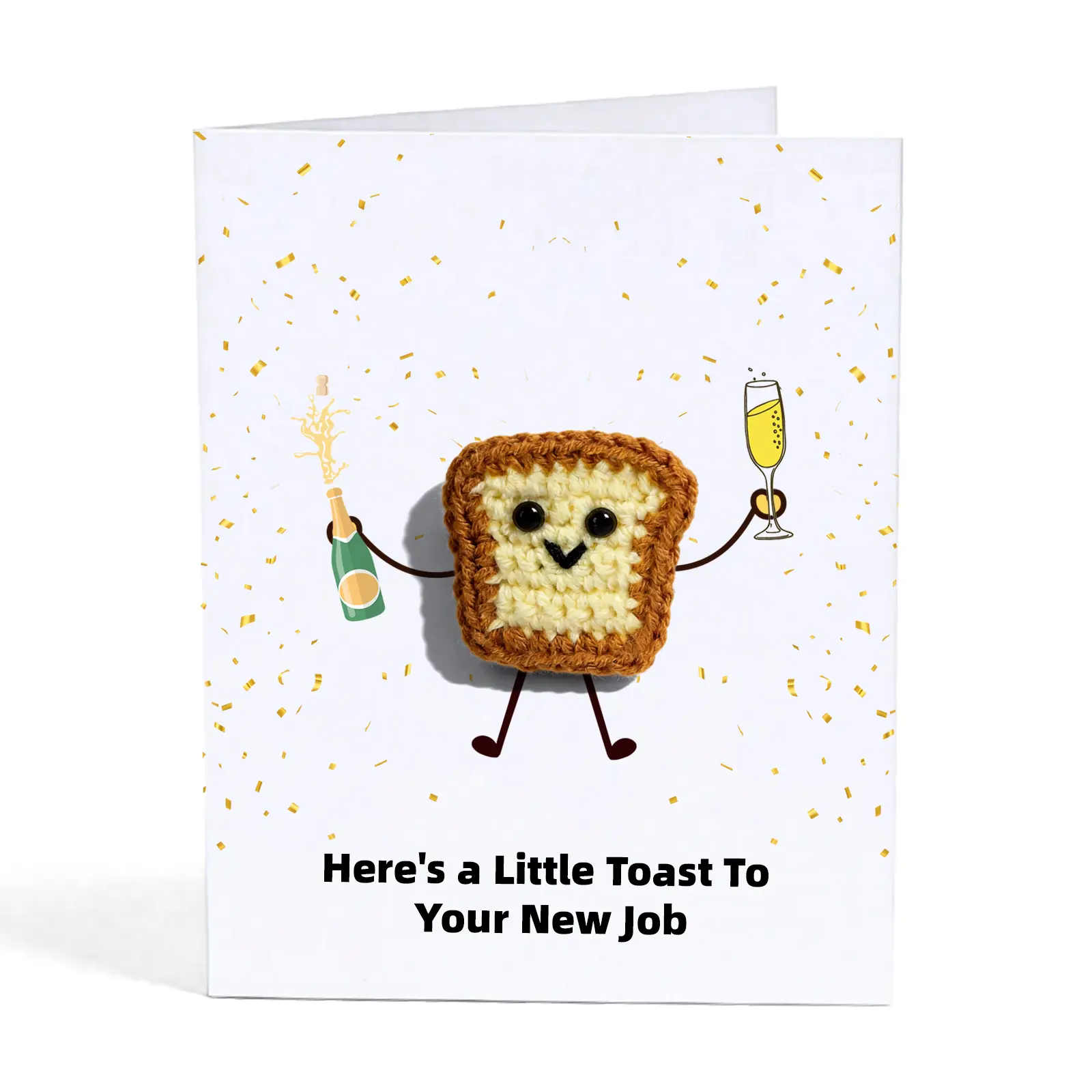 Handmade Crochet Toast New Job Card - Funny Congratulations Card for New Career, First Job - 3D Crochet Toast "A Little Toast To Your New Job" with Envelope- Blank Inside