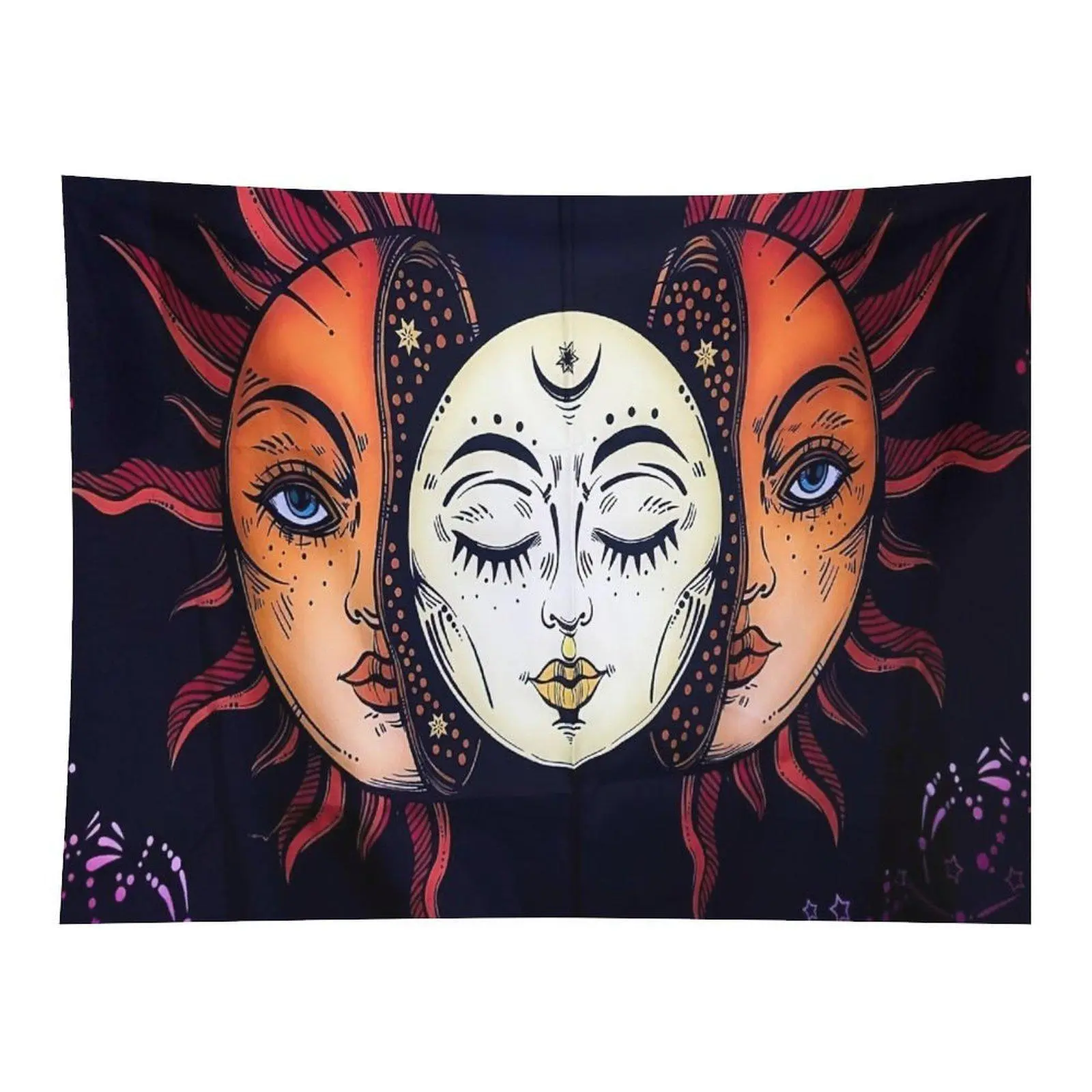 Sun Moon Face Tapestry Celestial Tarot Wall Hanging, Boho Astrology Face Art Tapestry for Bedroom Living Room Decor