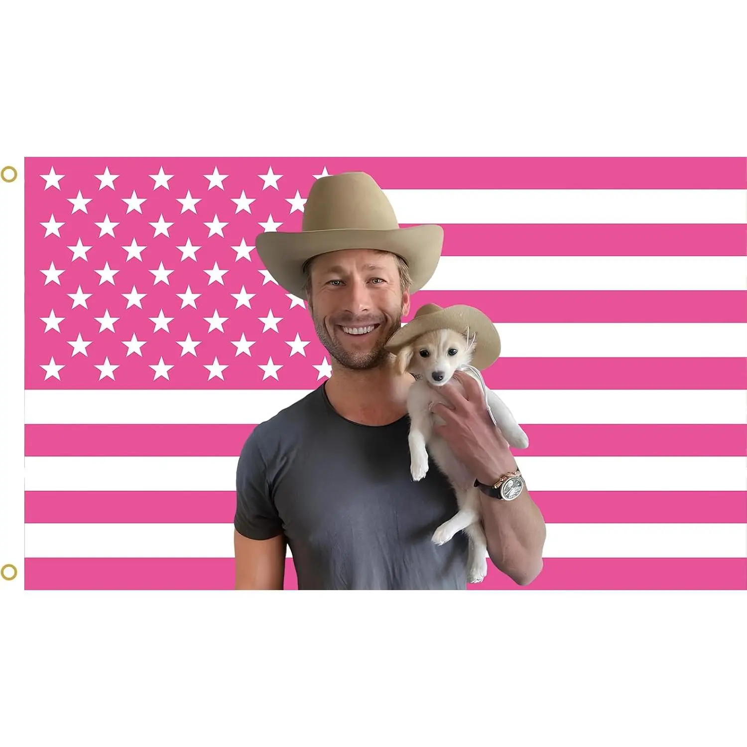 WENWELL Glenn Pink Powell Cowboy American Flag Synthetic Tapestry - 40x60in Multi-Size HD Polyester Wall Decor, Fade Resistant, Durable, Sun Protection, Double Stitching, Lightweight, Grommeted, Indoor-Outdoor Home Supply, Chic Bedroom Accent