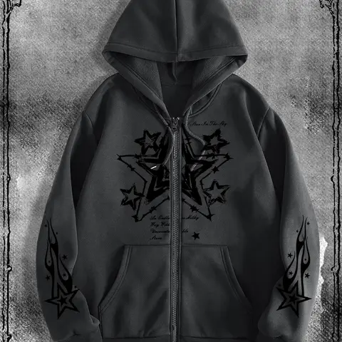 Academy Star Original Graphic Unique Print Fitted Knit Long Sleeve Hoodie Sweatshirts, Stylish Streetwear for Casual Occasions, Perfect Match for School Fashion, Graphic Hoodies